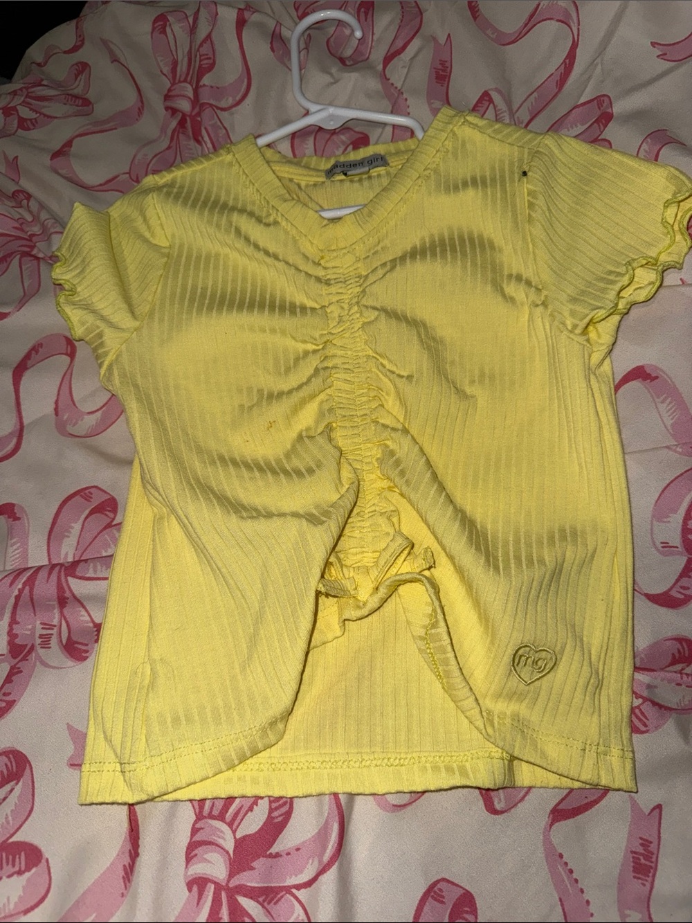 Kids Yellow Ruched Front Short Sleeve Top